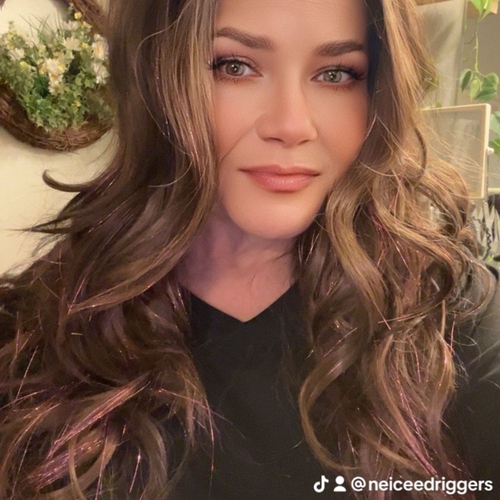 Long Wavy Brown Wig with Pink Streak Accents